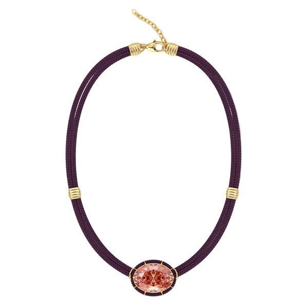 Morganite Silk Cord Pendant, Plum Cord