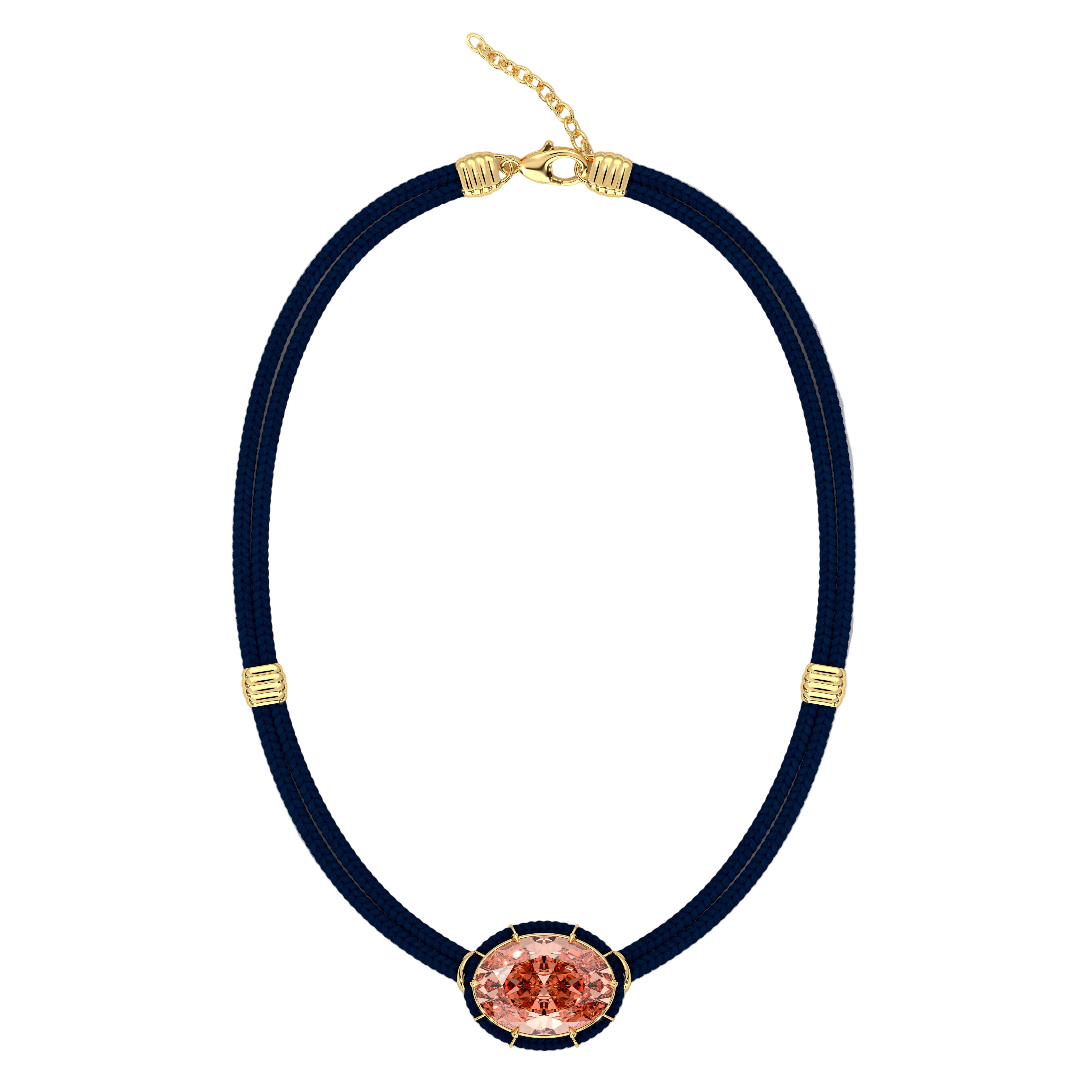 Morganite Silk Cord Pendant, Navy Blue Cord