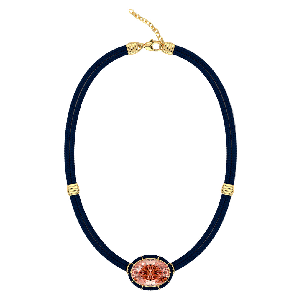 Morganite Silk Cord Pendant, Navy Blue Cord
