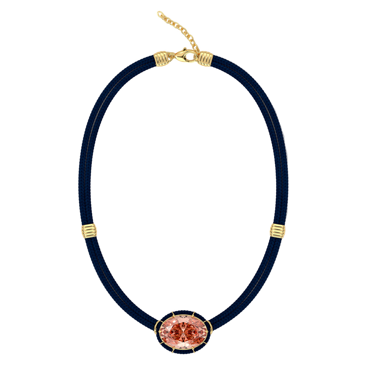 Morganite Silk Cord Pendant, Navy Blue Cord