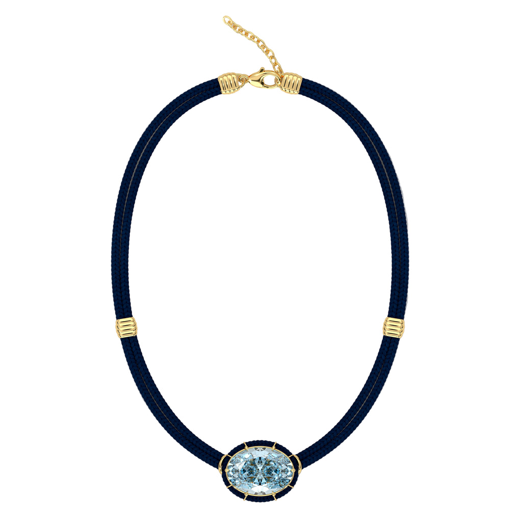 Blue Topaz Silk Cord Pendant, Navy Blue Cord