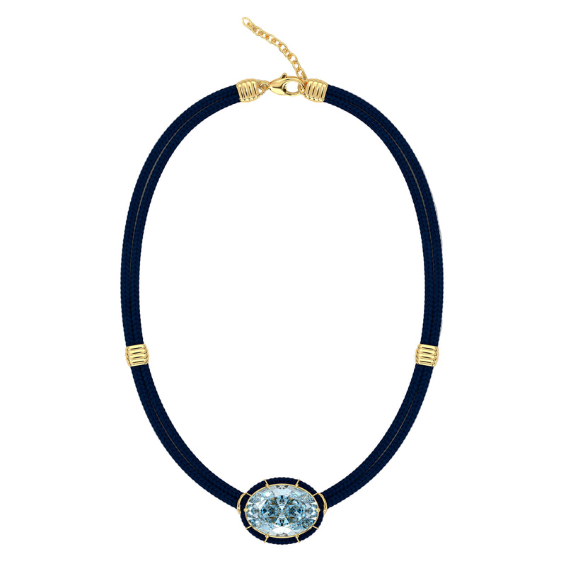 Blue Topaz Silk Cord Pendant, Navy Blue Cord