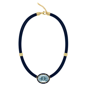Blue Topaz Silk Cord Pendant, Navy Blue Cord