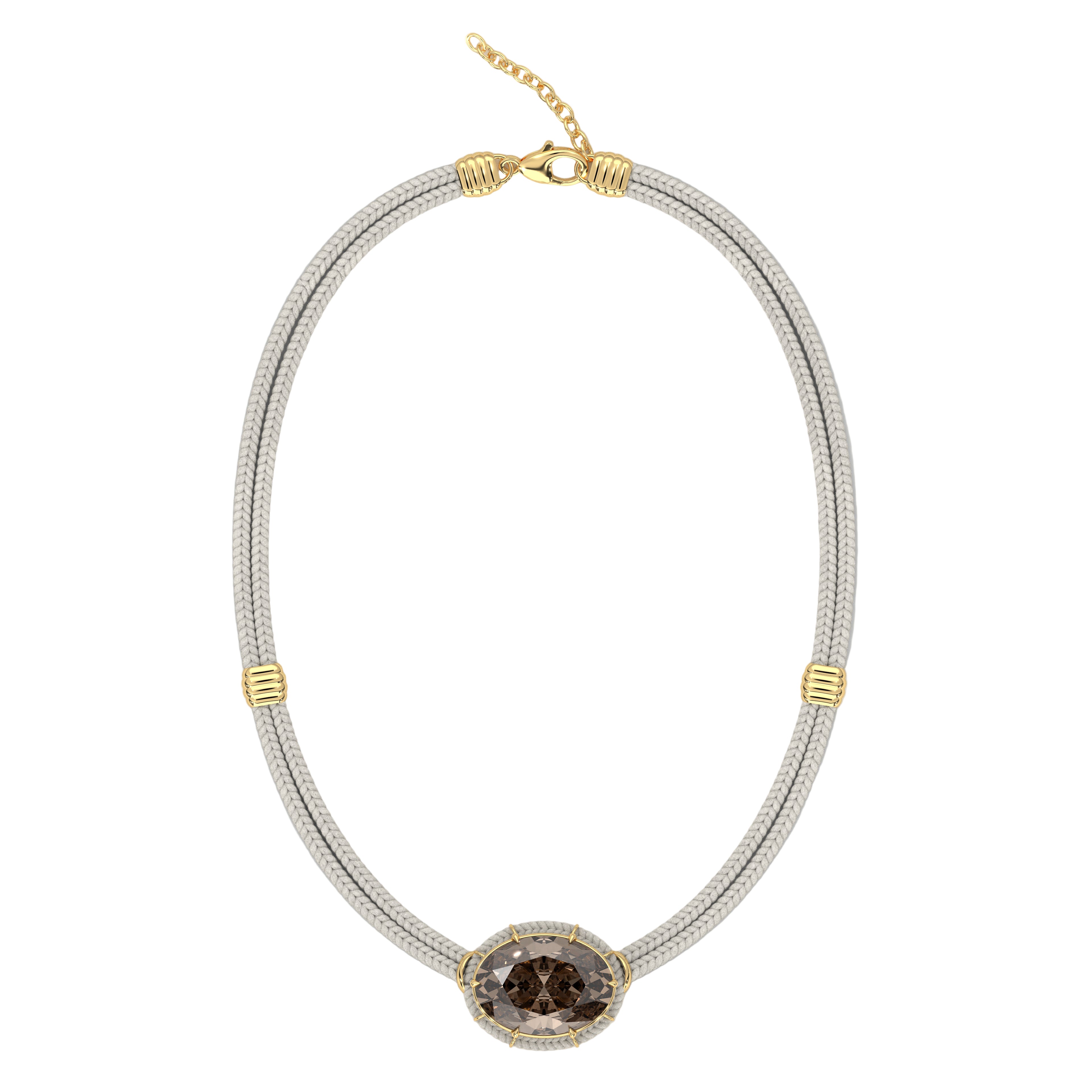 Brown Topaz Silk Cord Pendant, Light Gray Cord