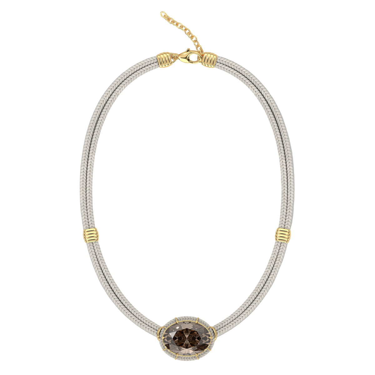 Brown Topaz Silk Cord Pendant, Light Gray Cord