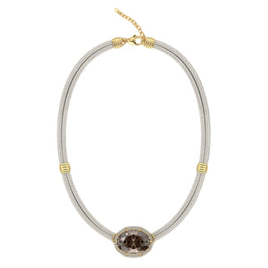 Brown Topaz Silk Cord Pendant, Light Gray Cord