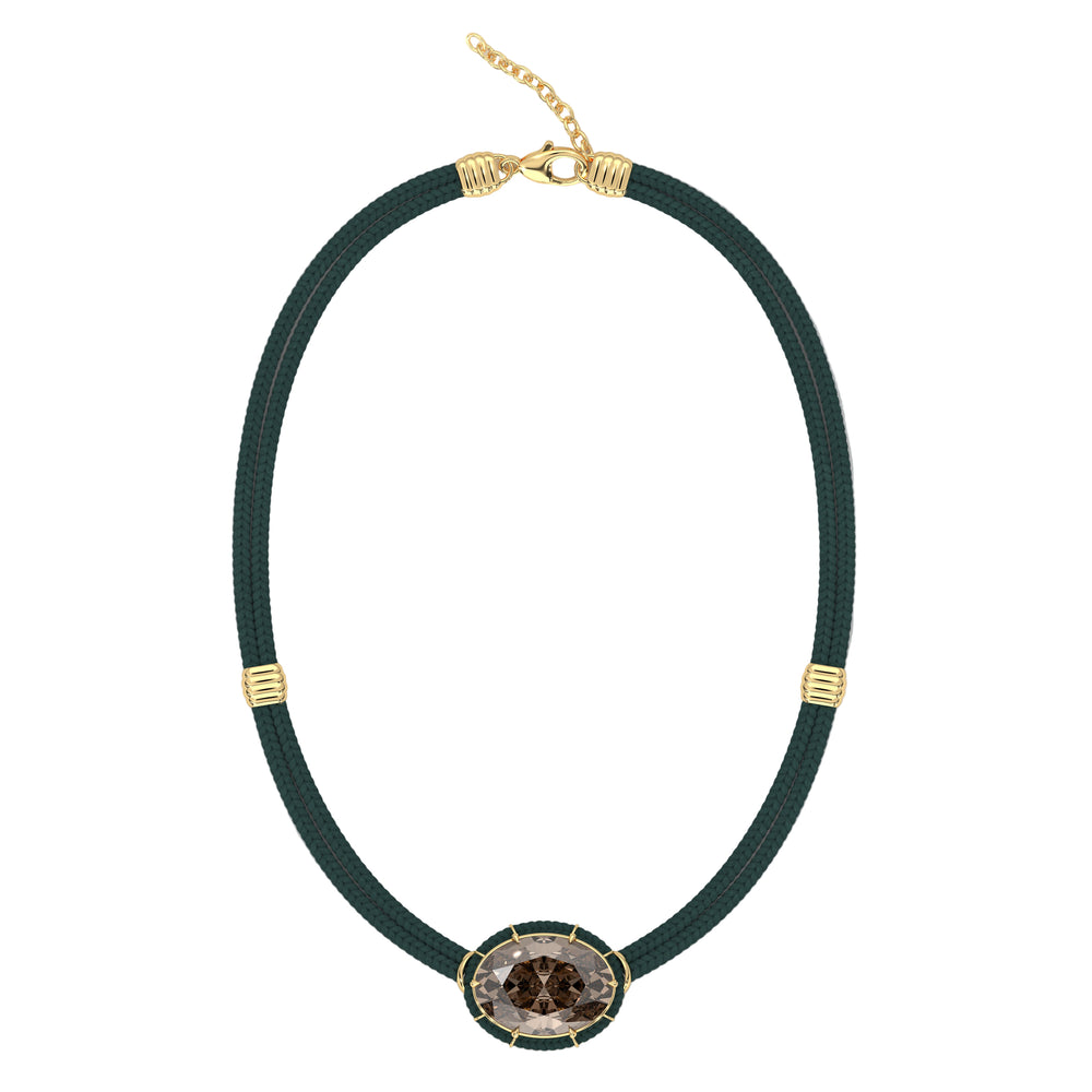 Brown Topaz Silk Cord Pendant, Teal Green Cord