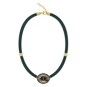 Brown Topaz Silk Cord Pendant, Teal Green Cord