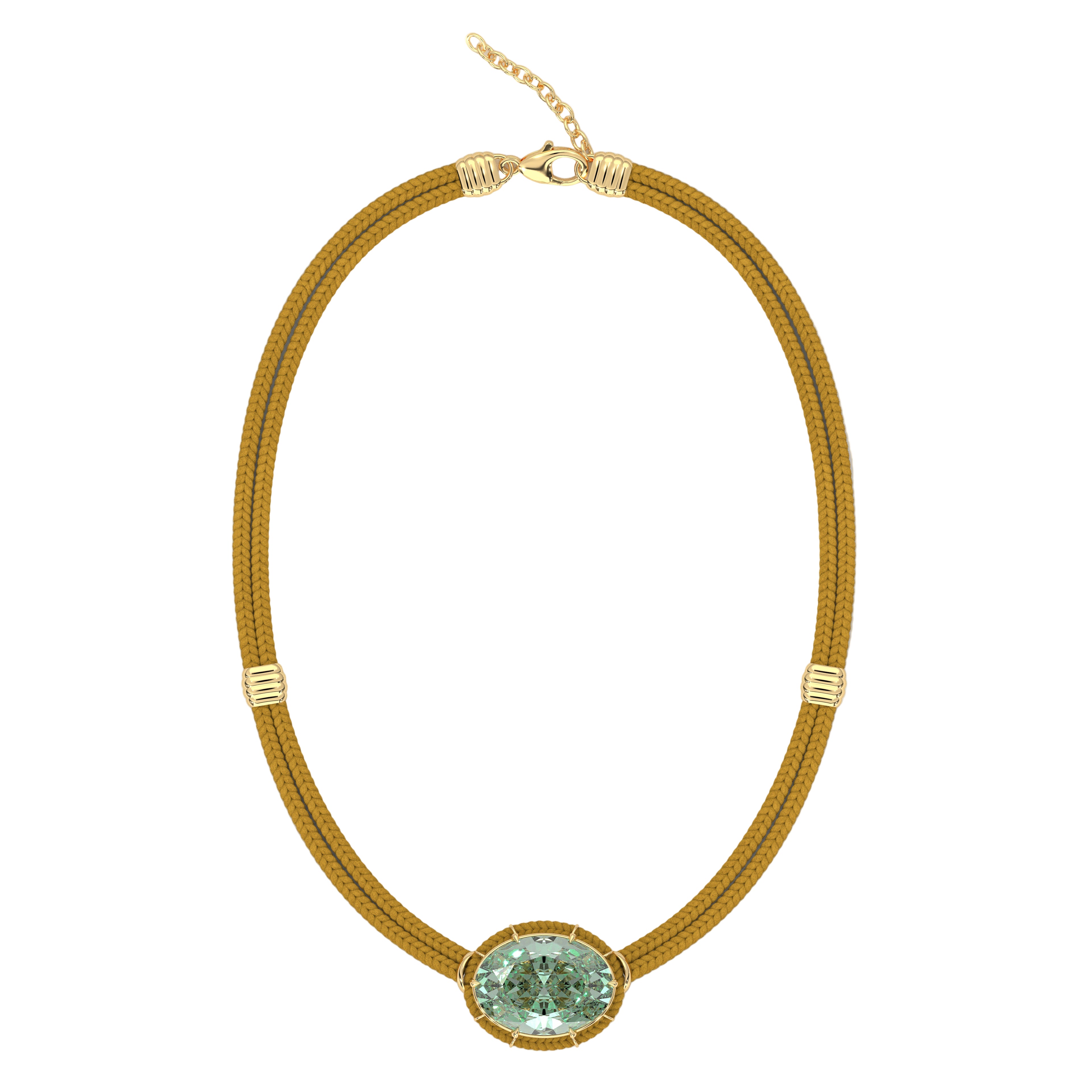 Green Amethyst Silk Cord Pendant, Ochre Cord