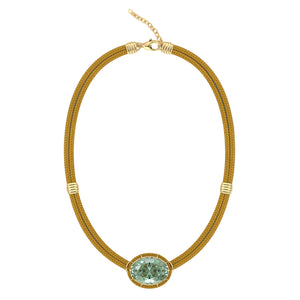 Green Amethyst Silk Cord Pendant, Ochre Cord