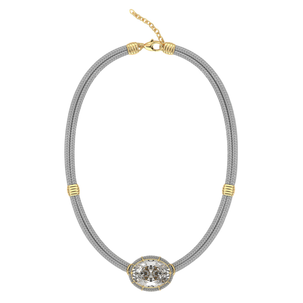 White Topaz Silk Cord Pendant, Light Gray Cord