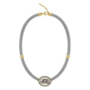 White Topaz Silk Cord Pendant, Light Gray Cord