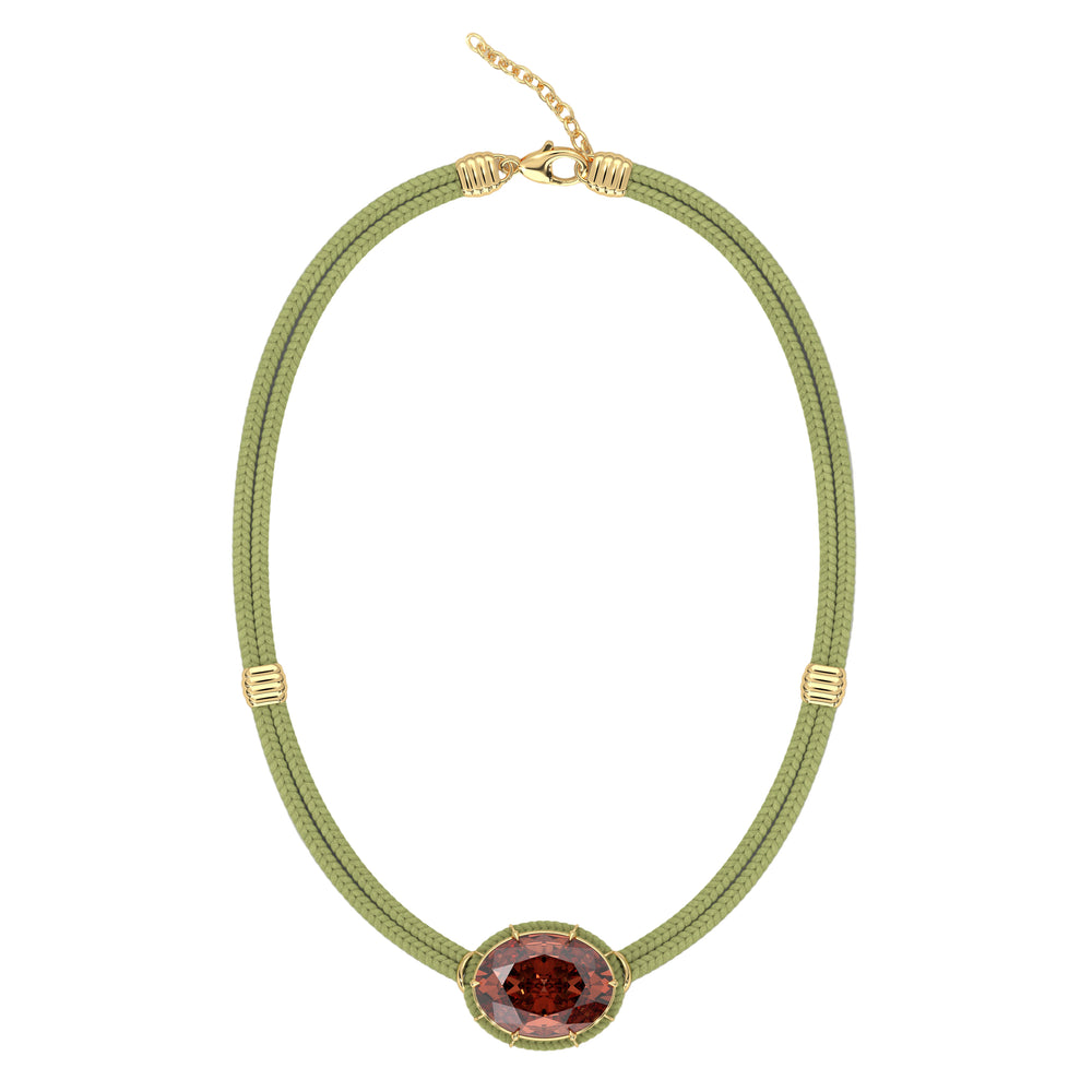 Madeira Garnet Silk Cord Pendant, Lime Green Cord