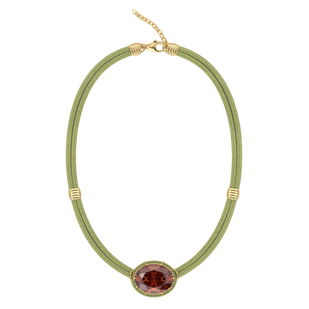 Madeira Garnet Silk Cord Pendant, Lime Green Cord