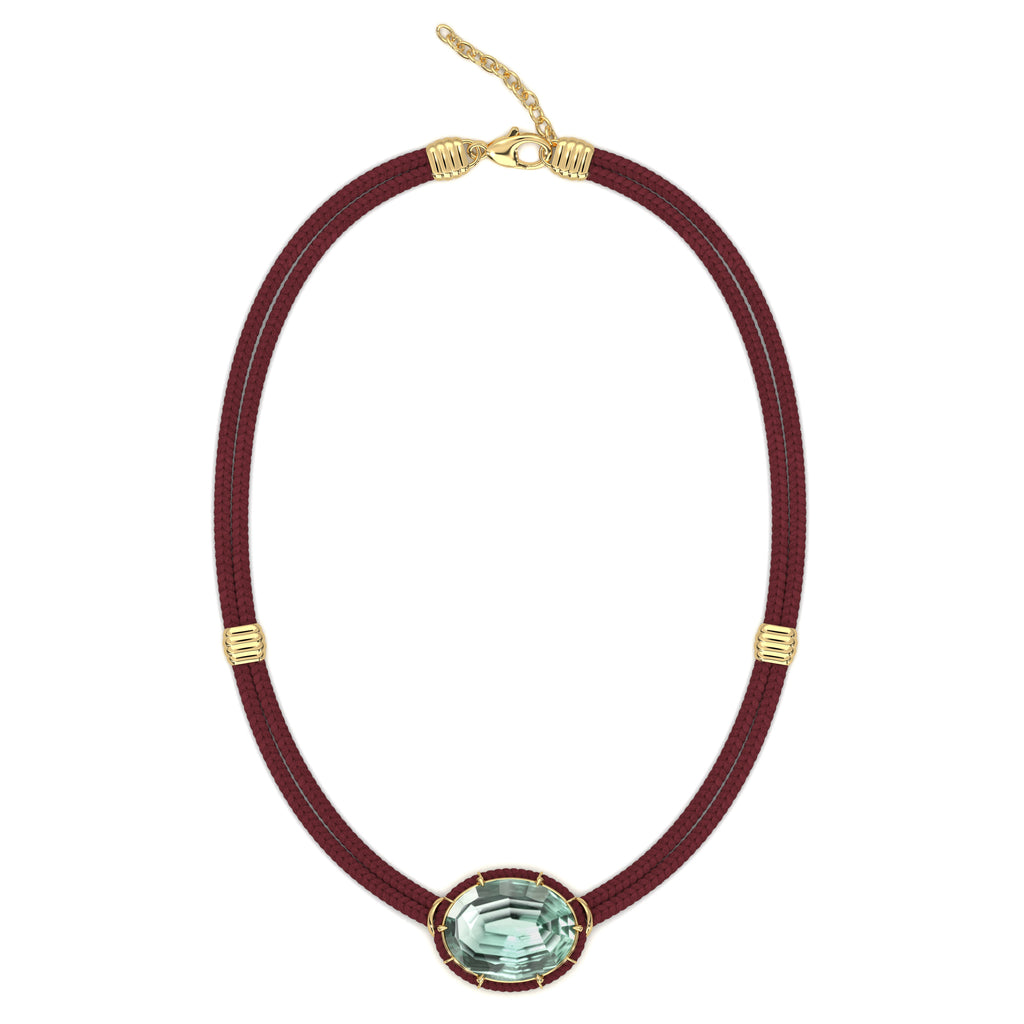 Concave-Cut Green Amethyst Silk Cord Pendant, Rust Cord