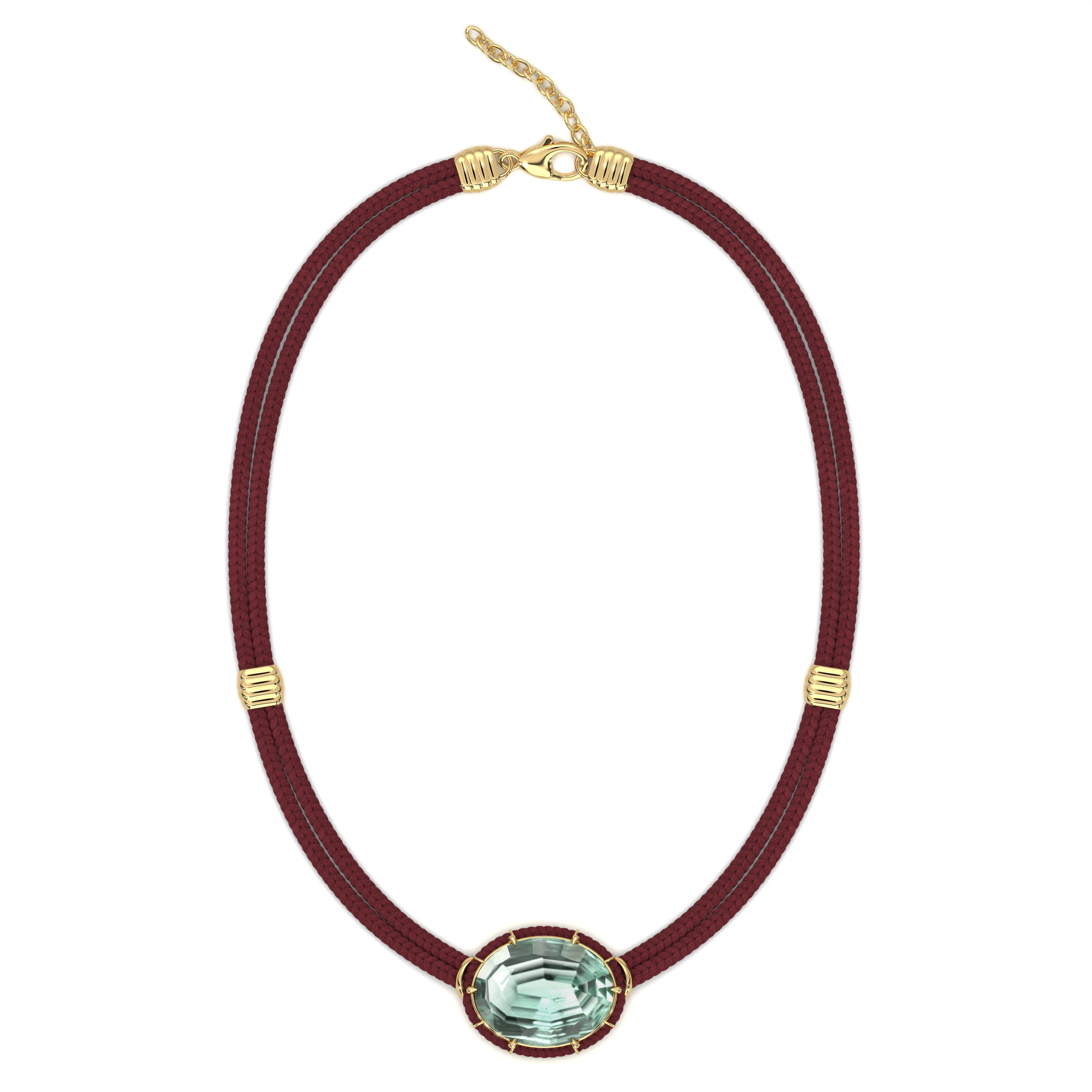 Concave-Cut Green Amethyst Silk Cord Pendant, Rust Cord