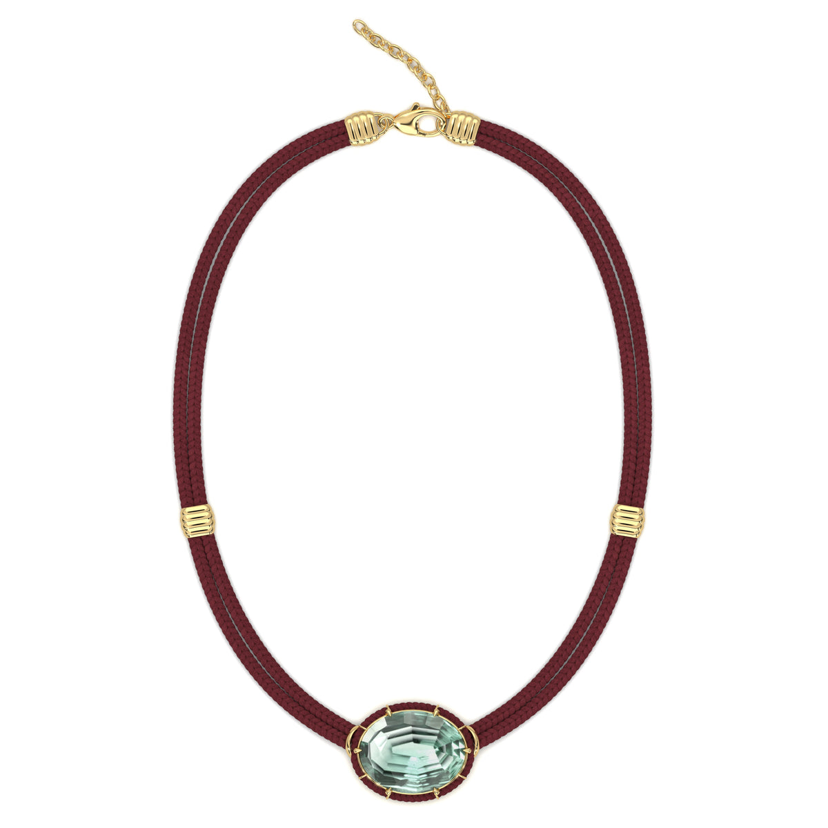 Concave-Cut Green Amethyst Silk Cord Pendant, Rust Cord