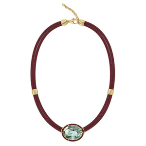 Concave-Cut Green Amethyst Silk Cord Pendant, Rust Cord