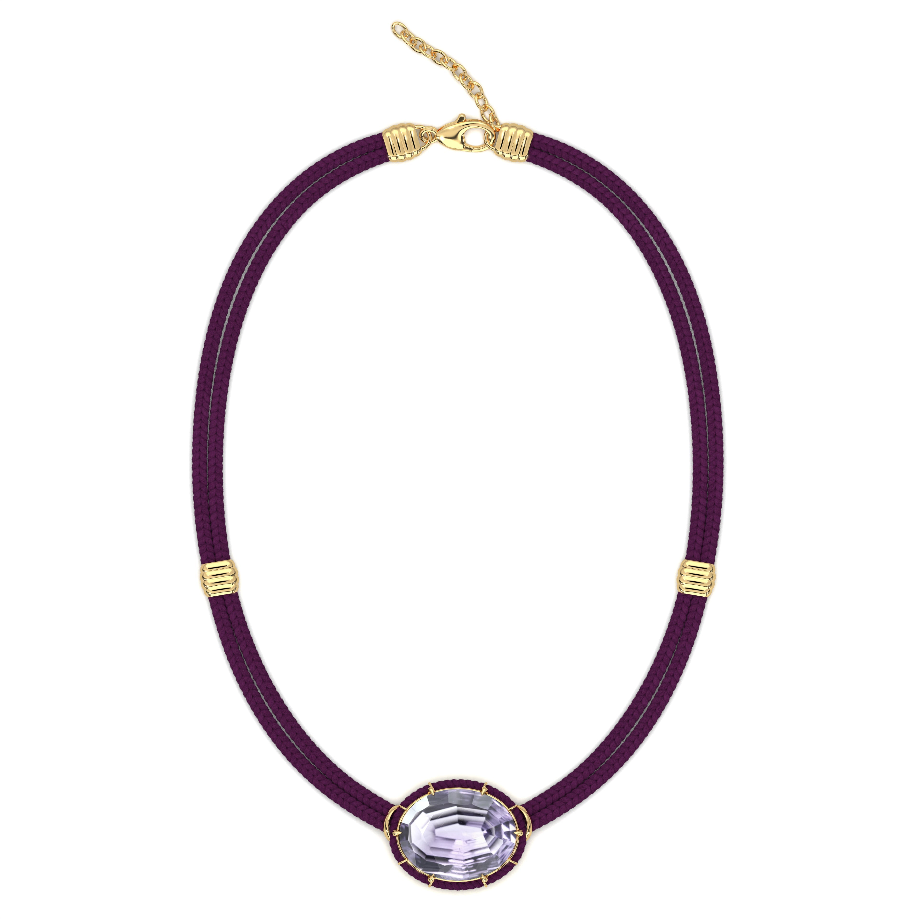 Concave-Cut Purple Amethyst Silk Cord Pendant, Plum Cord