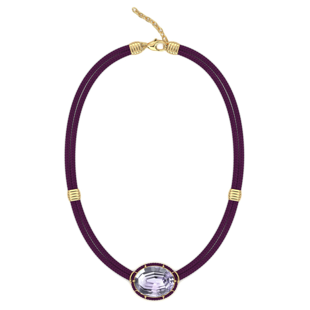 Concave-Cut Purple Amethyst Silk Cord Pendant, Plum Cord