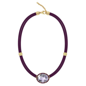 Concave-Cut Purple Amethyst Silk Cord Pendant, Plum Cord