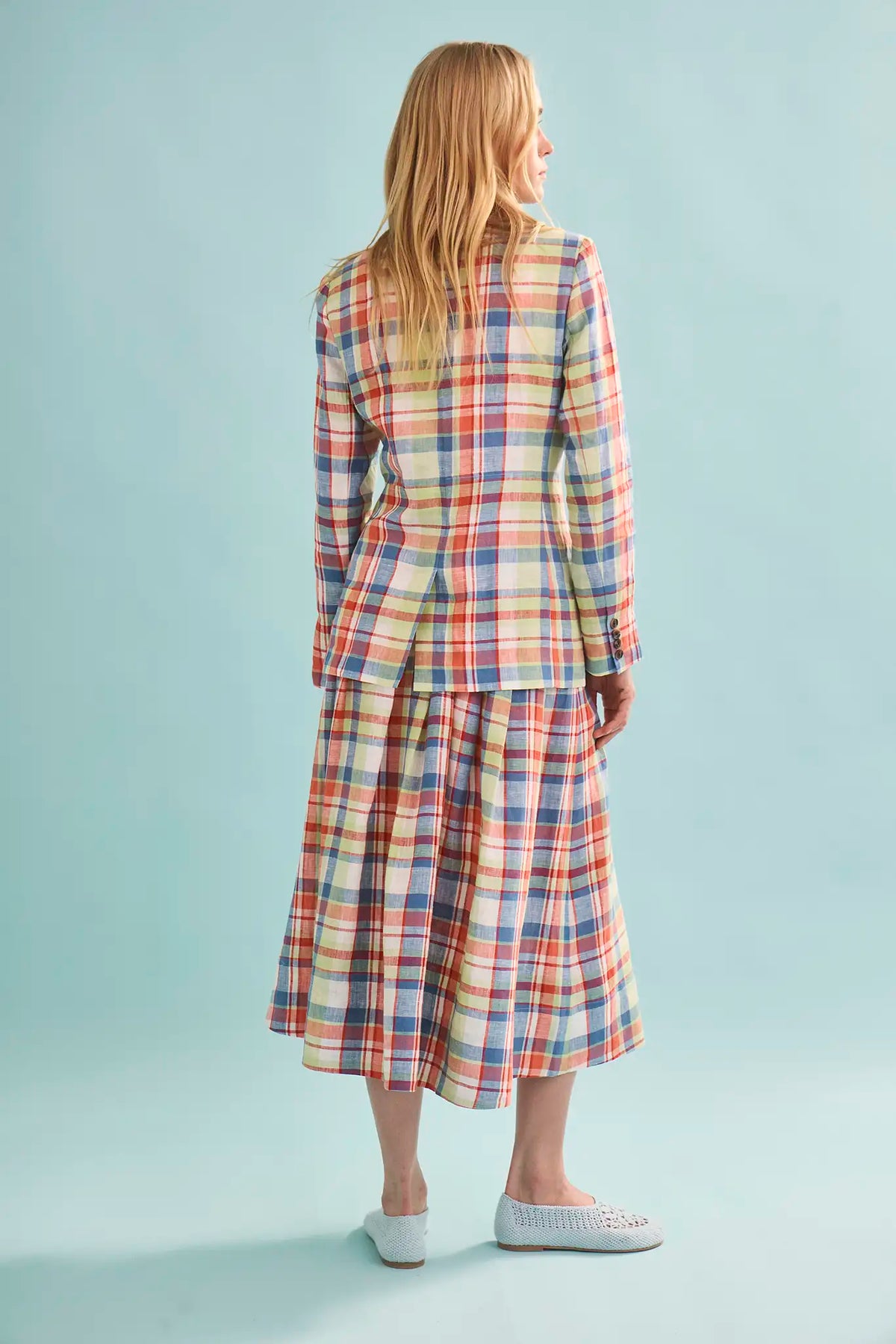 The Maison Skirt in Harbor Club Madras paired with matching Yardley Blazer and Davis Cami.