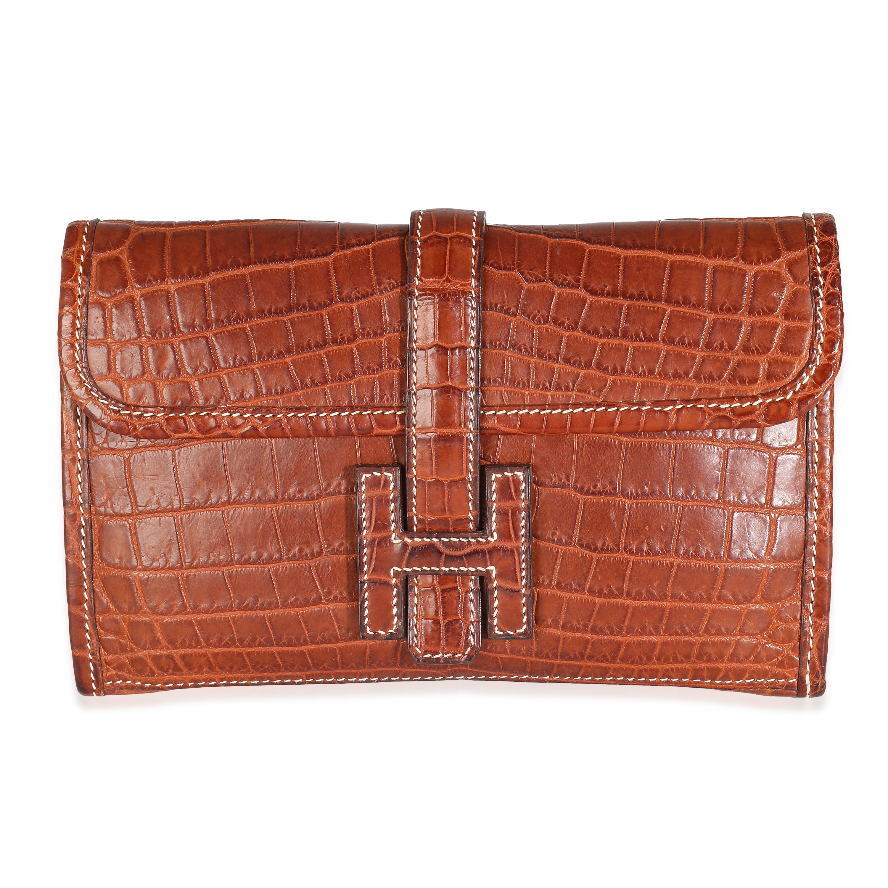 Hermès Fauve Crocodile Niloticus Lisse Mini Jige Clutch Handbag fv