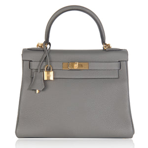 Hermès Etain Clemence Retourne Kelly 28 GHW Handbag fv