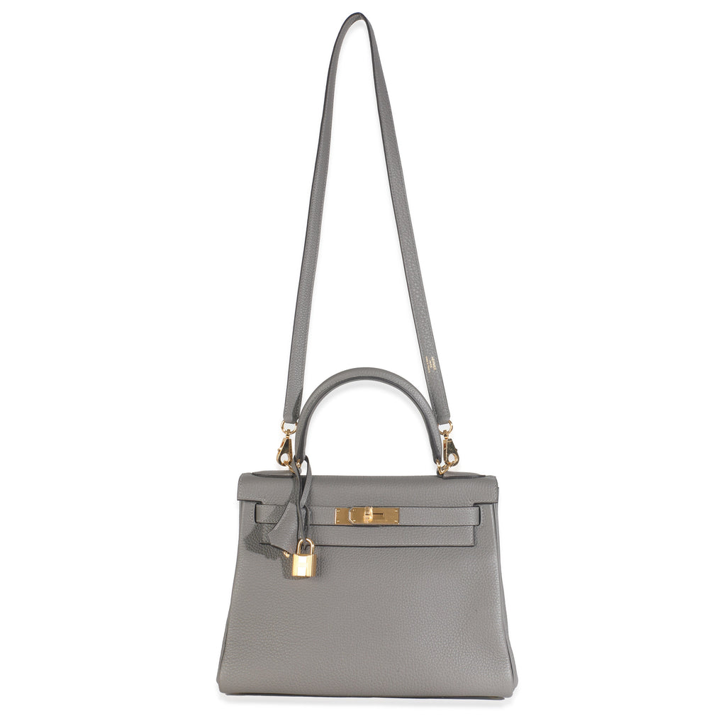 Hermès Etain Clemence Retourne Kelly 28 GHW Handbag pv