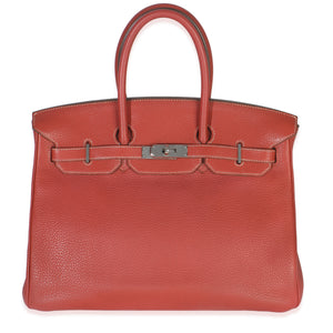Hermès Sanguine White Clemence Verso Birkin 35 PHW Handbag fv