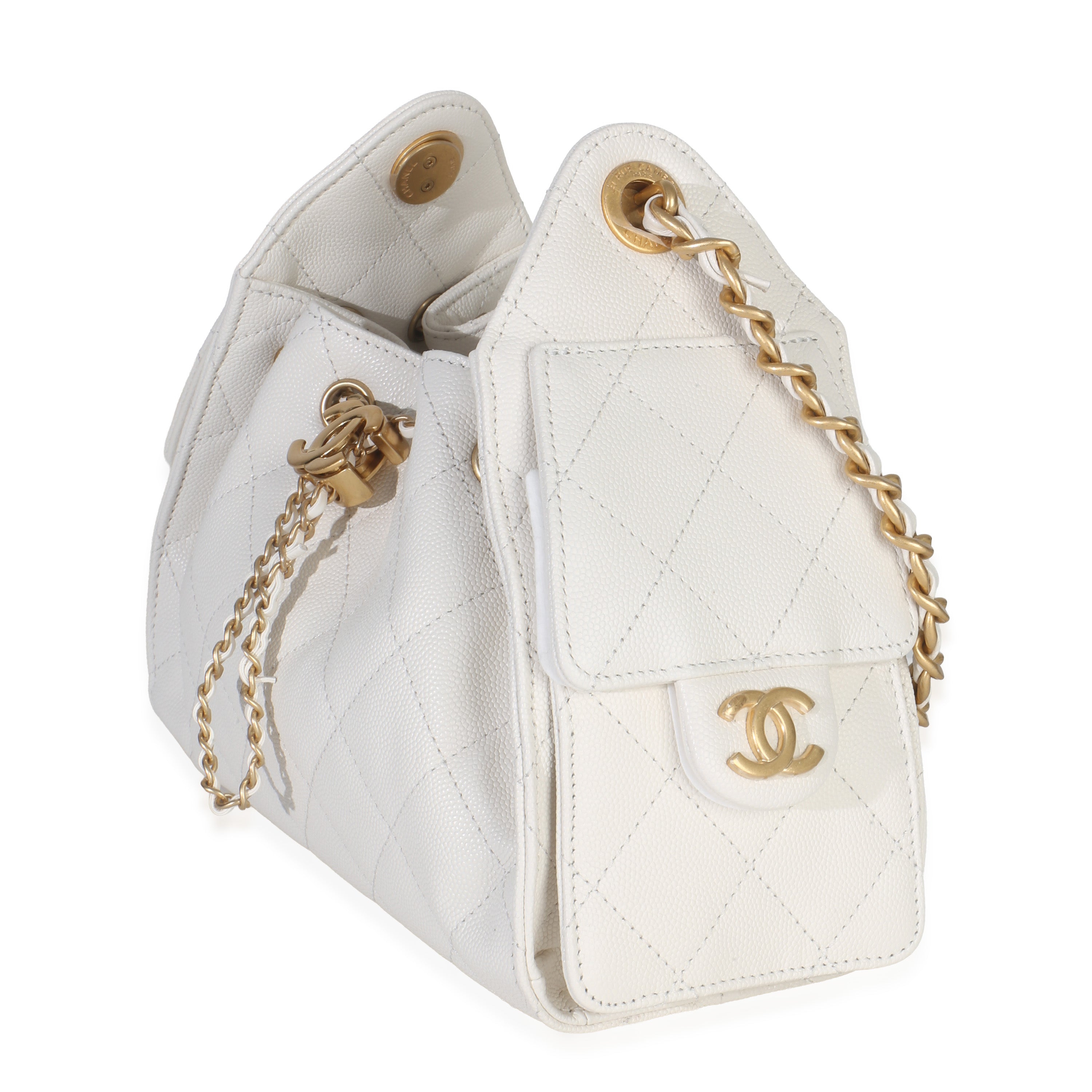 Chanel White Quilted Caviar Mini  25 Hobo Handbag Handbag sv