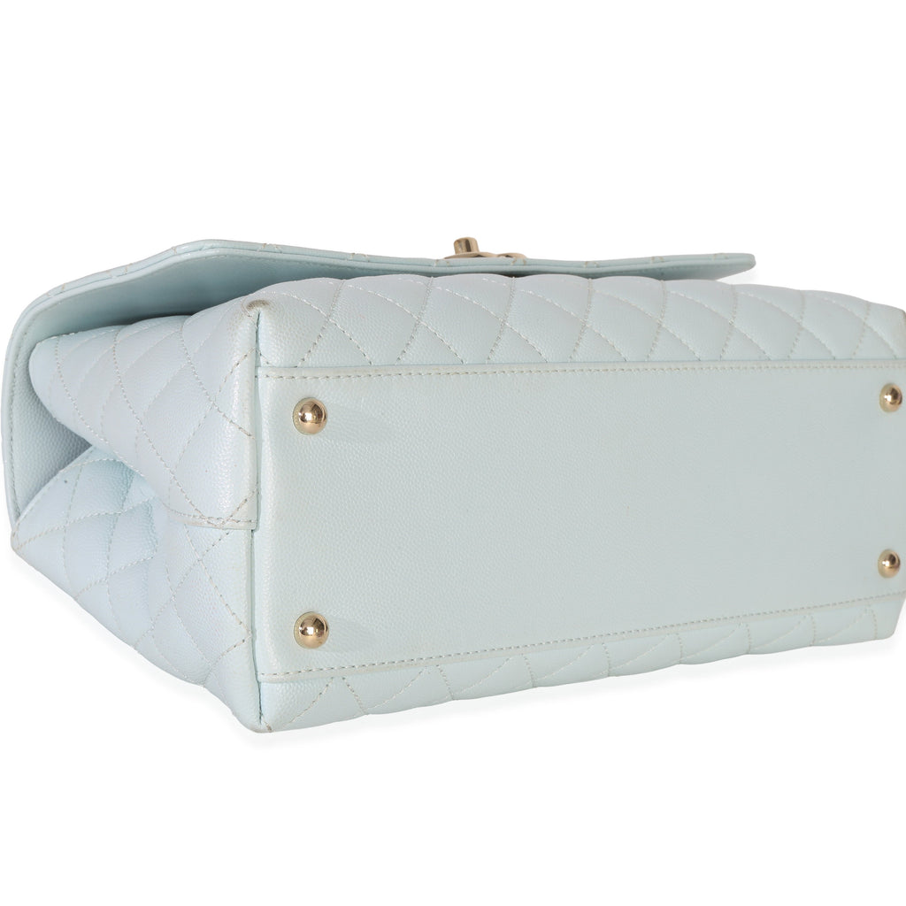 Chanel Light Blue Quilted Caviar Medium Coco Top Handle Handbag Handbag av
