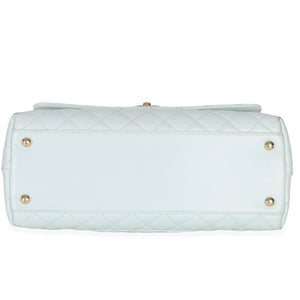Chanel Light Blue Quilted Caviar Medium Coco Top Handle Handbag Handbag box