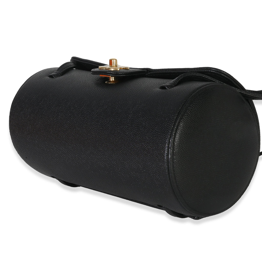 Chanel 26P Black Grained Shiny Calfskin Small Bowling Bag Handbag box
