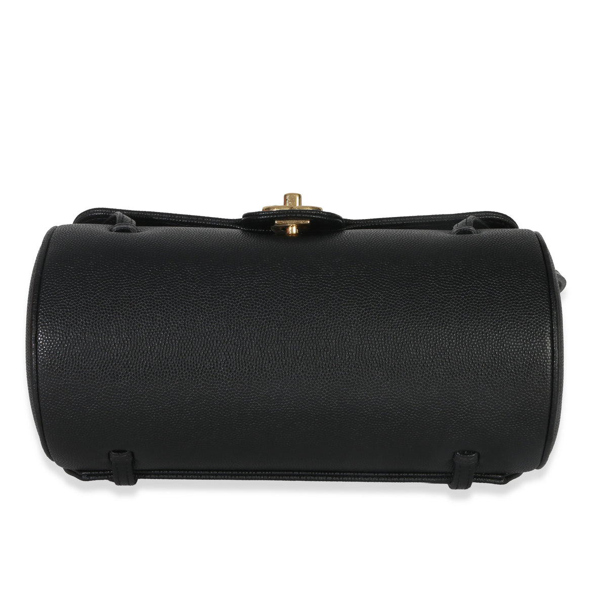 Chanel 26P Black Grained Shiny Calfskin Small Bowling Bag Handbag stamp