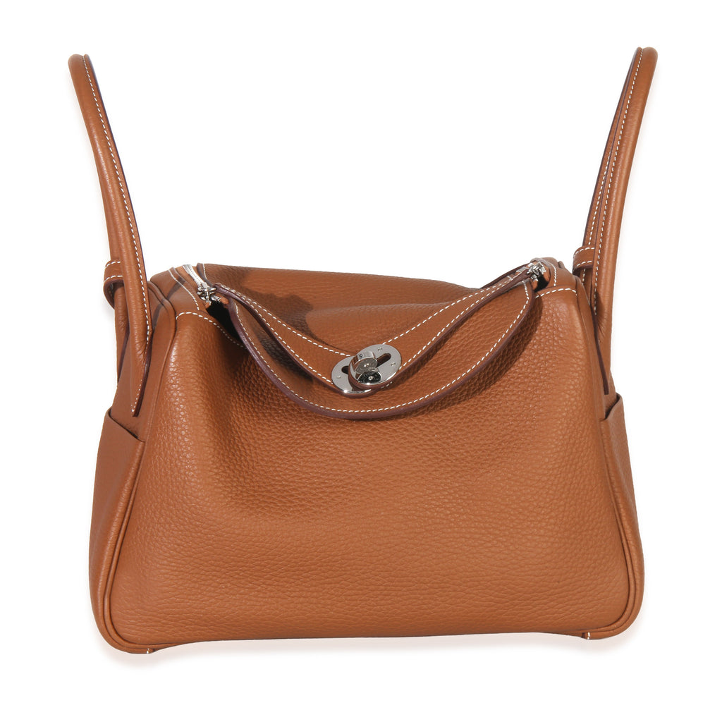 Hermès Gold Clemence Lindy 26 PHW Handbag fv