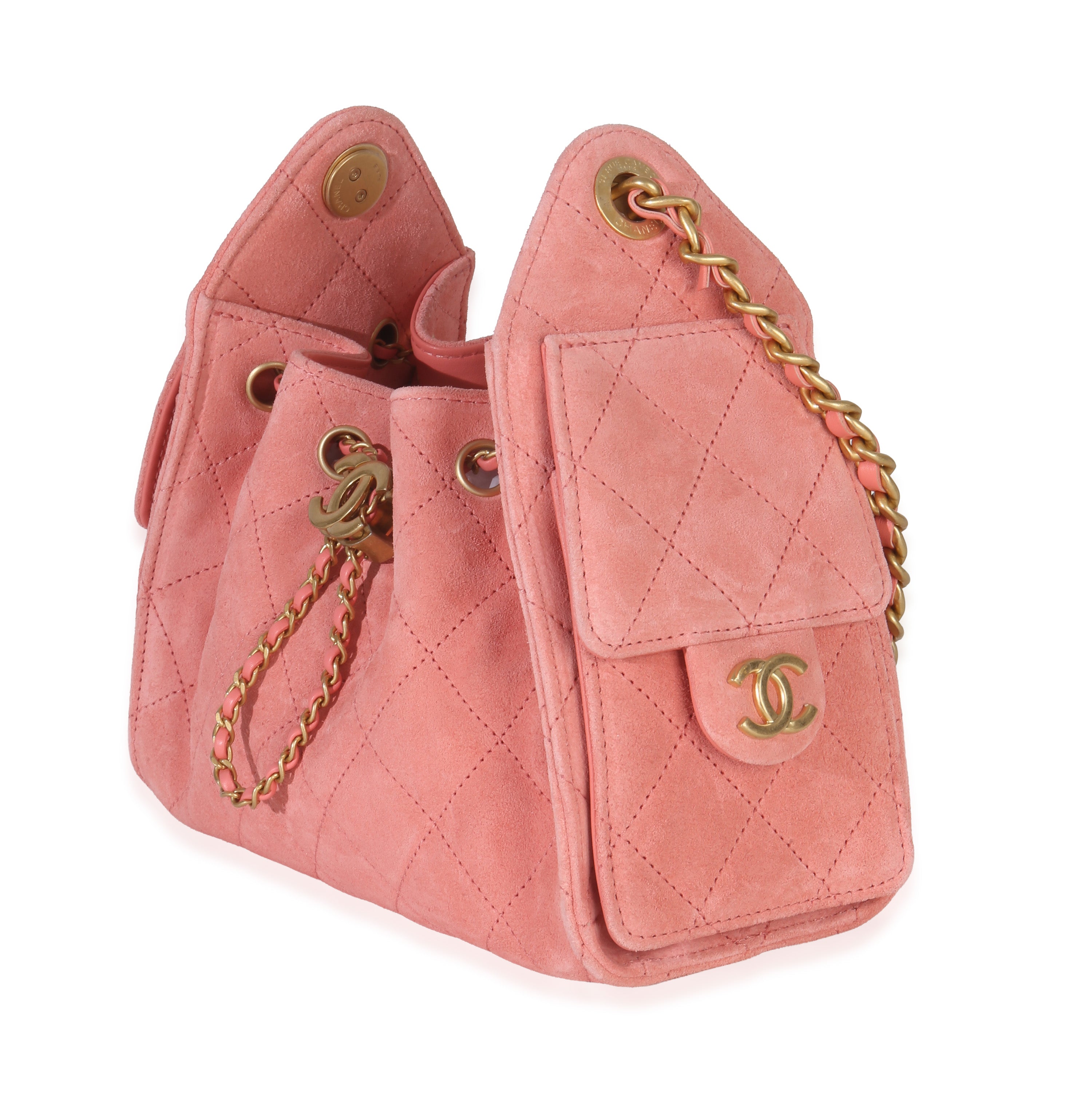 Chanel Pink Quilted Suede Mini  25 Hobo Handbag sv