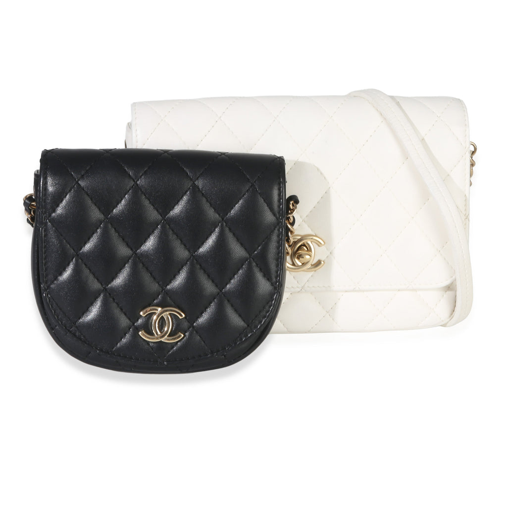 Chanel White Black Quilted Lambskin Small Side Packs Flap Bag Handbag ad1