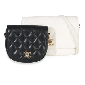 Chanel White Black Quilted Lambskin Small Side Packs Flap Bag Handbag ad1