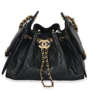Chanel Black Quilted Caviar Mini  25 Hobo Handbag Handbag fv