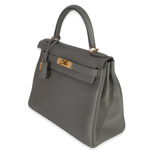Hermès Gris Meyer Clemence Kelly 28 GHW Handbag pv