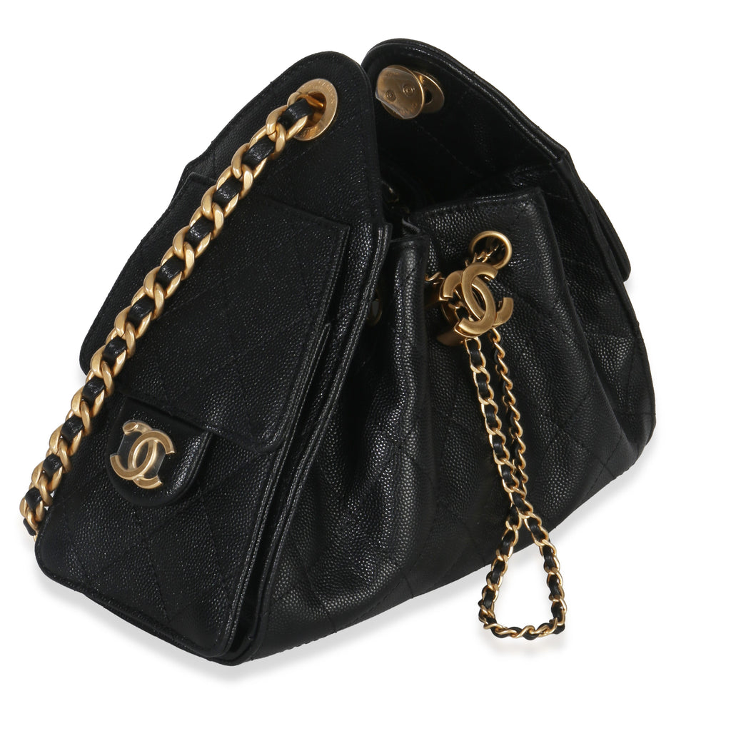 Chanel 26P Black Quilted Caviar Mini  25 Hobo Handbag Handbag bv