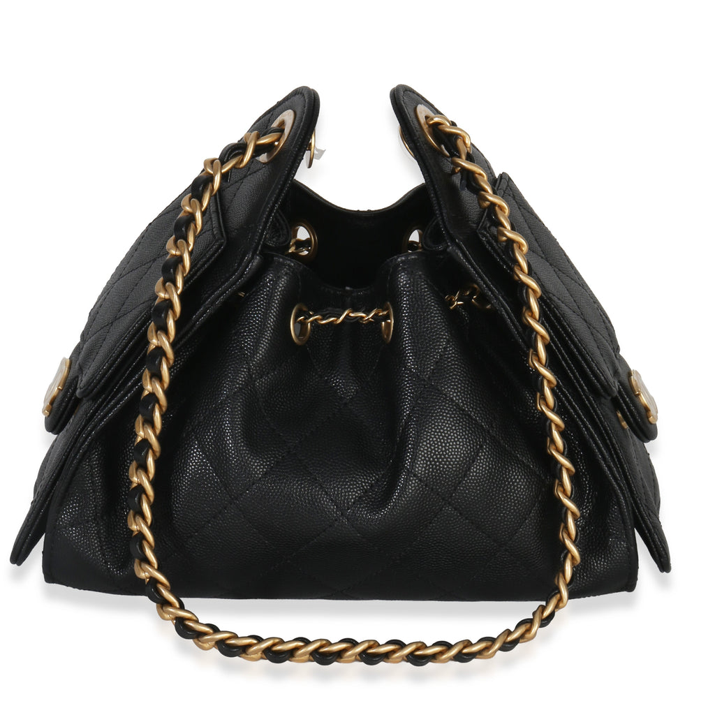 Chanel 26P Black Quilted Caviar Mini  25 Hobo Handbag Handbag stamp