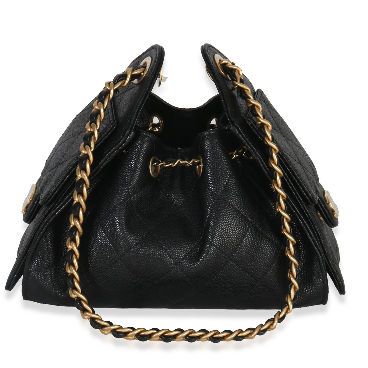 Chanel 26P Black Quilted Caviar Mini  25 Hobo Handbag Handbag stamp