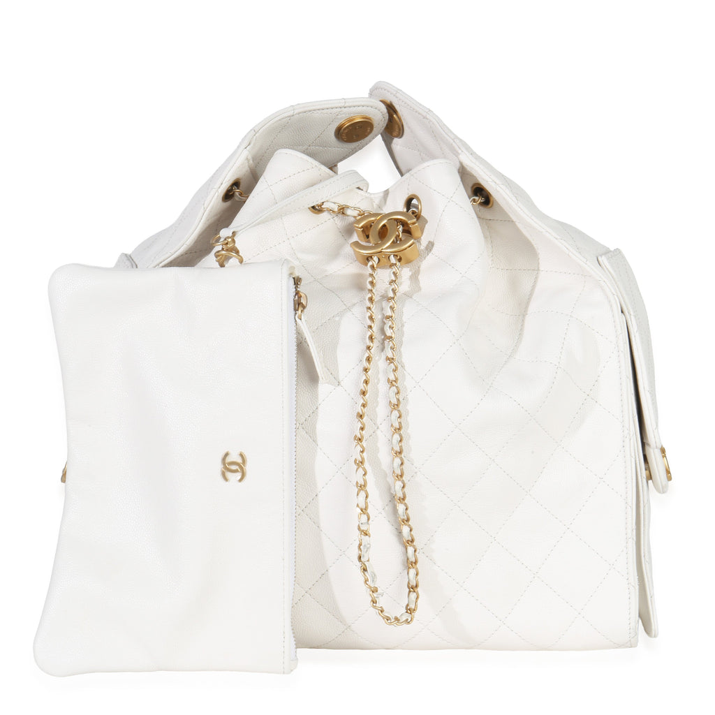 Chanel White Quilted Caviar Large  25 Hobo Handbag Handbag ad1