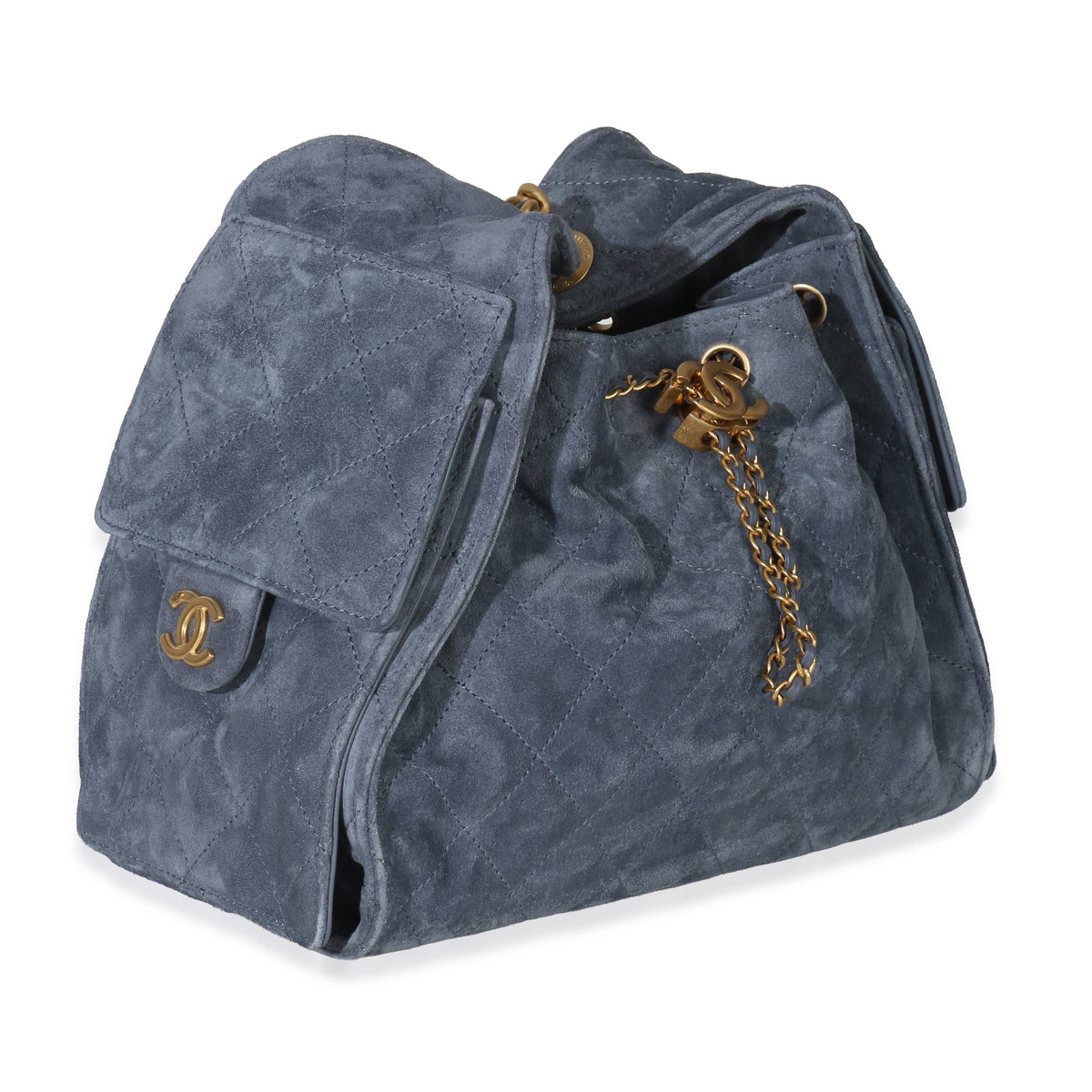 Chanel Blue Quilted Suede Small  25 Hobo Handbag pv