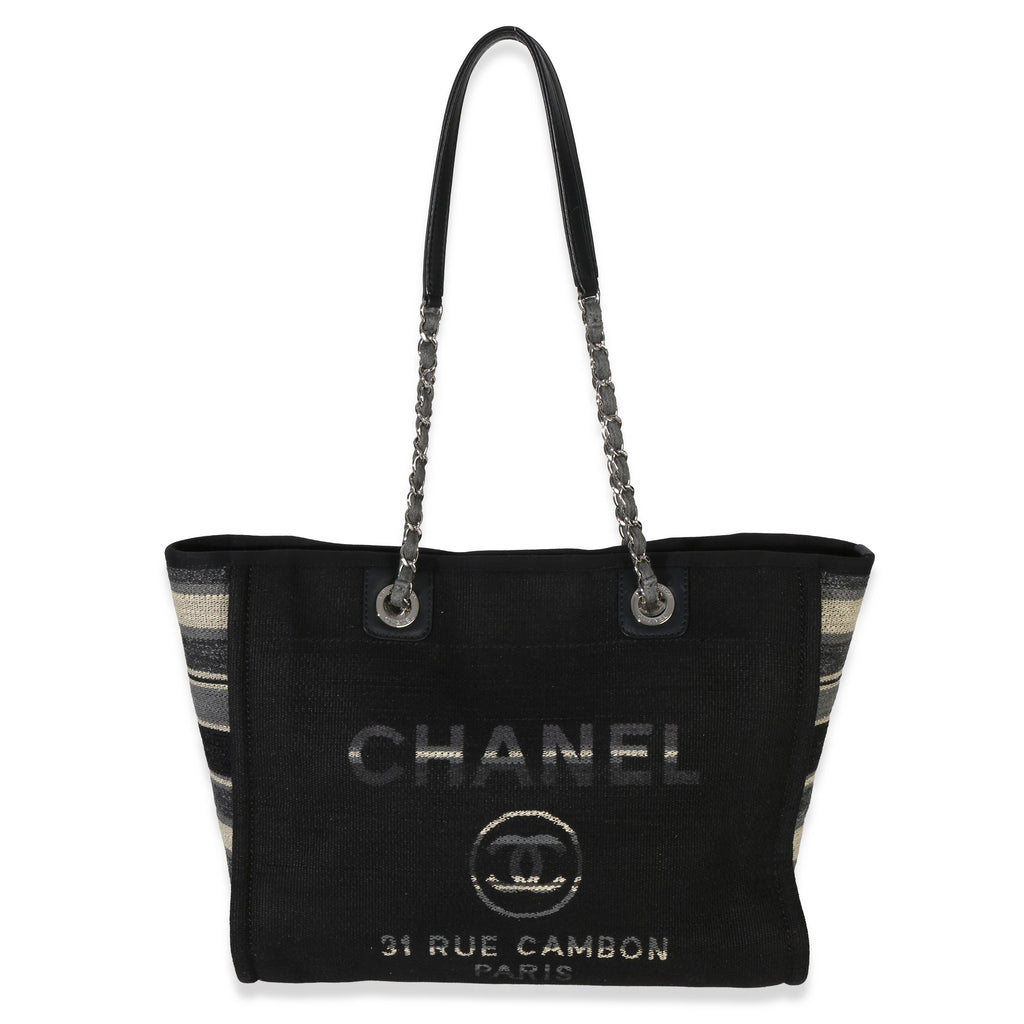 Chanel Blue Canvas Striped Small Deauville Shopping Tote Handbag fv