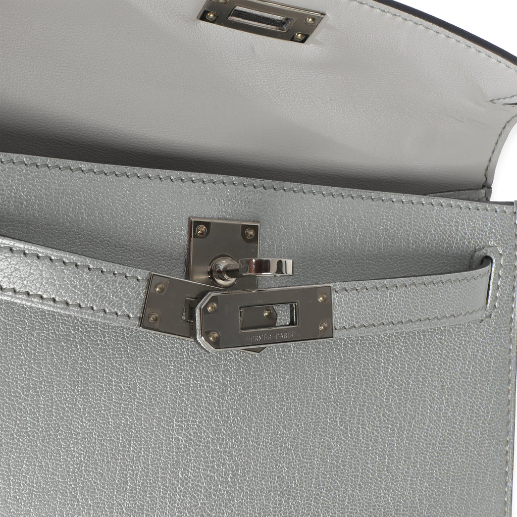 Hermès Argent Metallic Chevre Chamkilight Sellier Mini Kelly II 20 PHW Handbag ad2