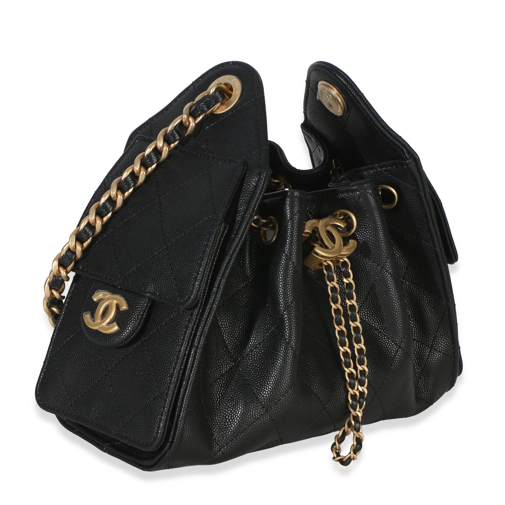 Chanel 26P Black Quilted Caviar Mini  25 Hobo Handbag Handbag pv
