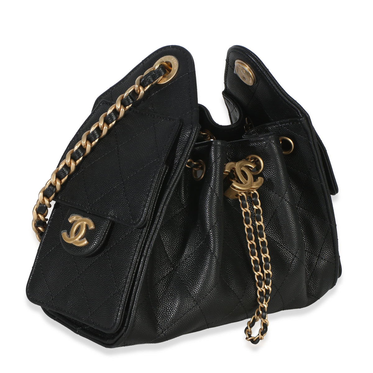 Chanel 26P Black Quilted Caviar Mini  25 Hobo Handbag Handbag pv